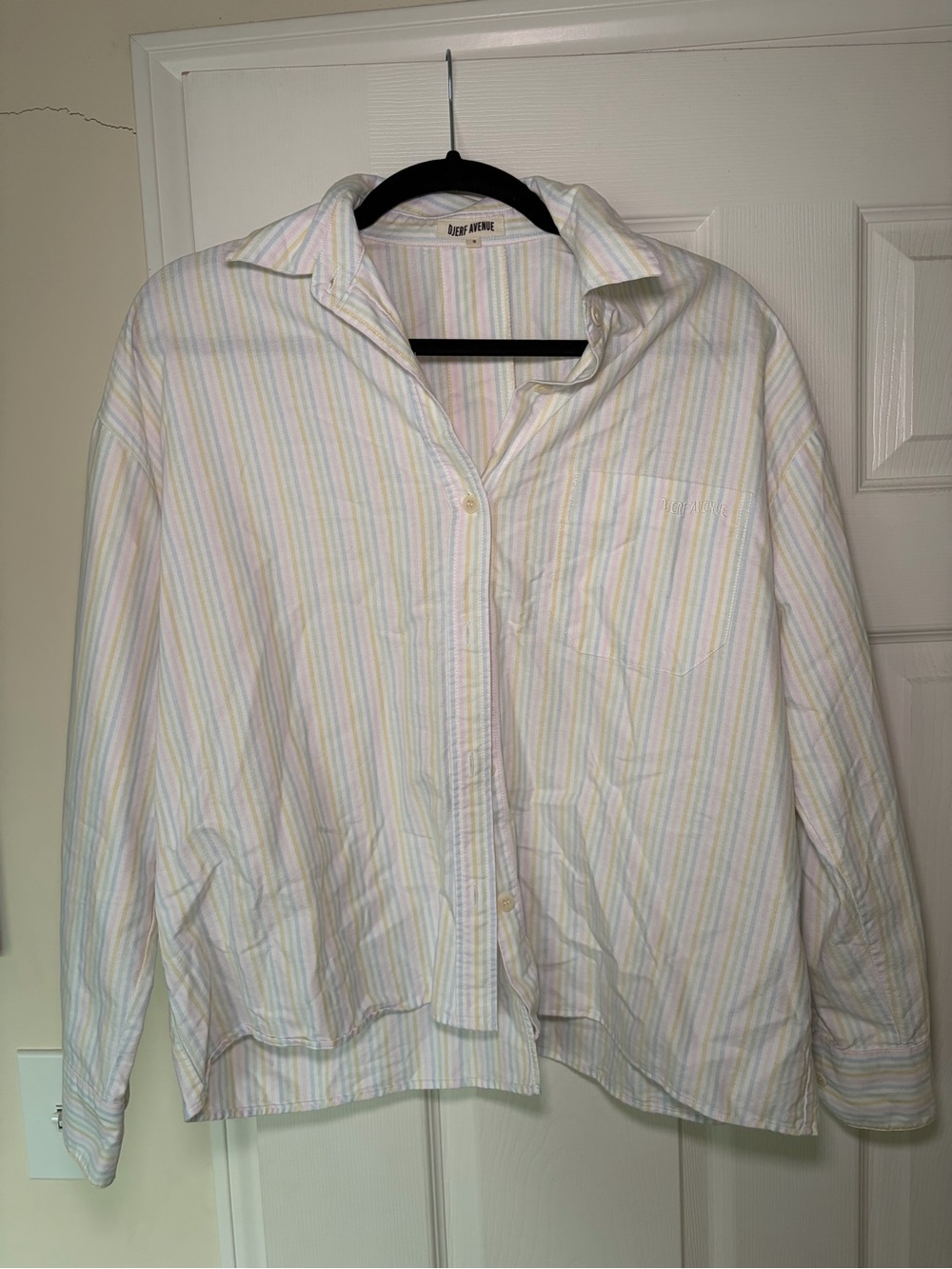 Djerf Avenue Pastel Striped Button-Down Shirt - White with Pastel Stripes
